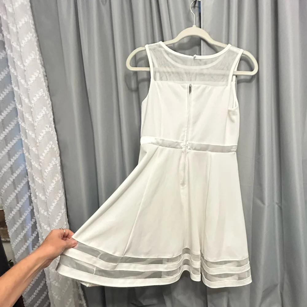 Calvin Klein White Illusion Bow Front Dress lined no tag measured 16 wedding